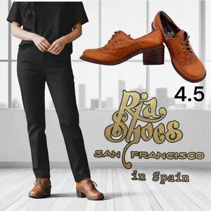 Vintage Ria Shoes San Francisco Women's Woven Leather Oxford Heels Brown Sz 4.5